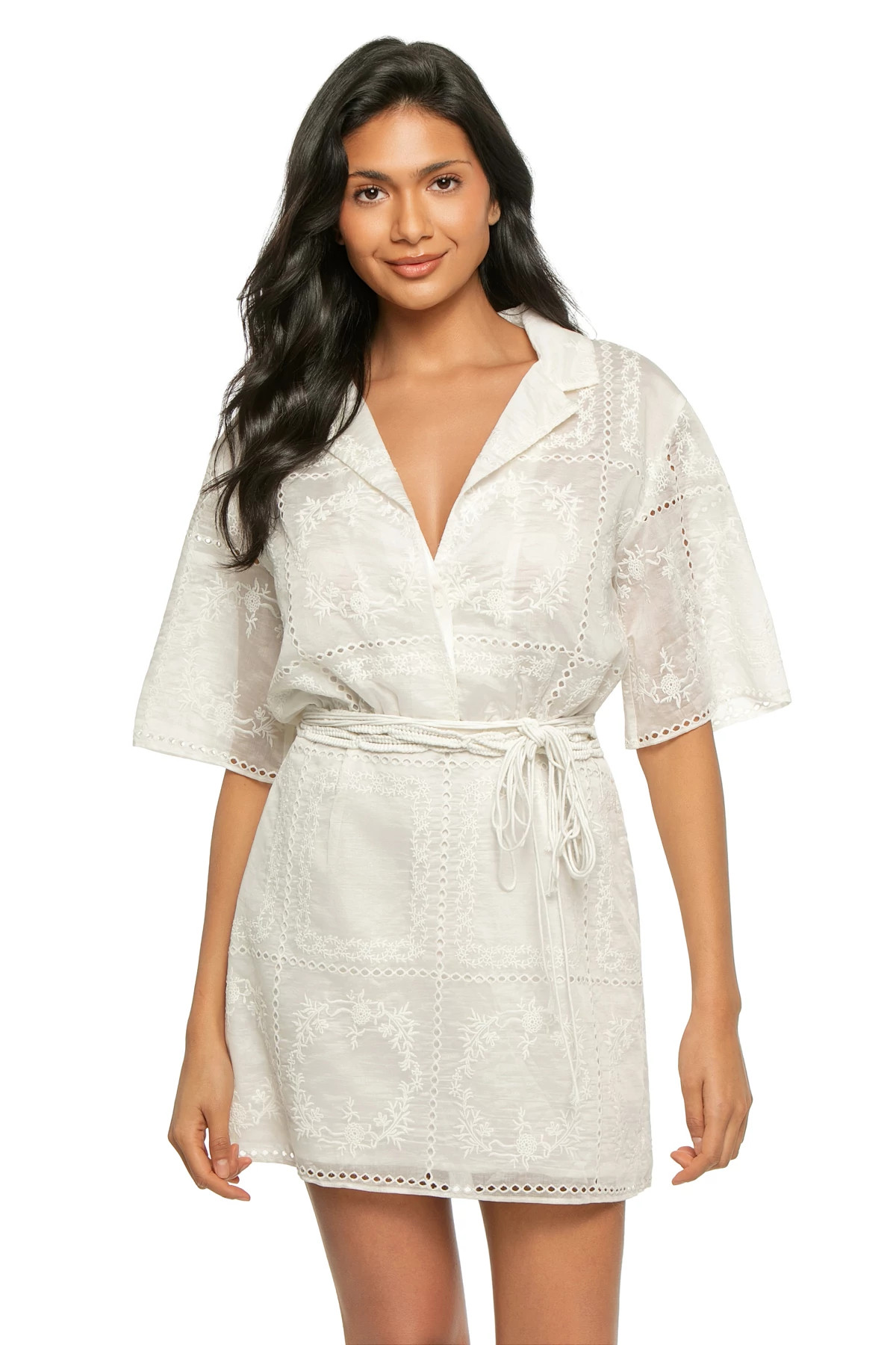 WHITE Elowen Embroidered Eyelet Mini Dress image number 1