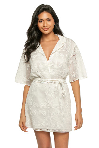 WHITE Elowen Embroidered Eyelet Mini Dress
