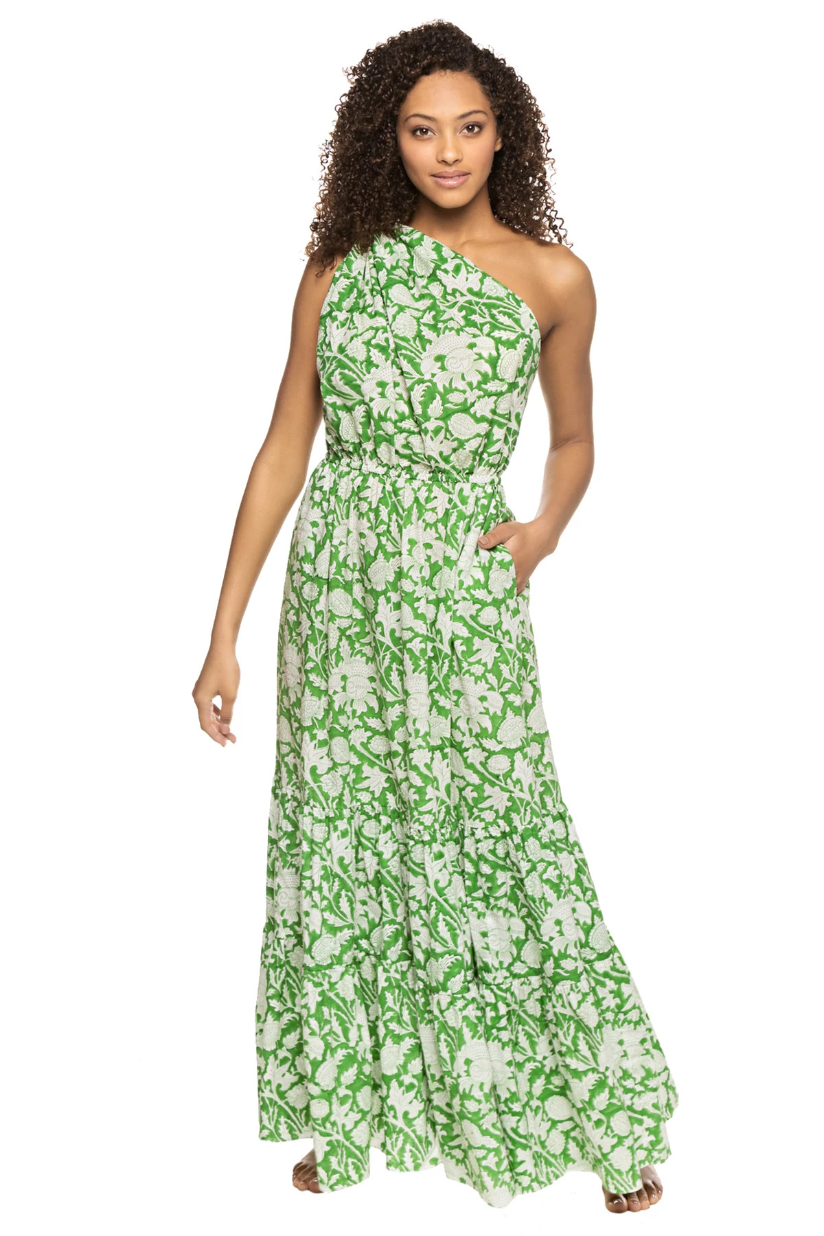 GREEN Botanica One Shoulder Maxi Dress image number 1