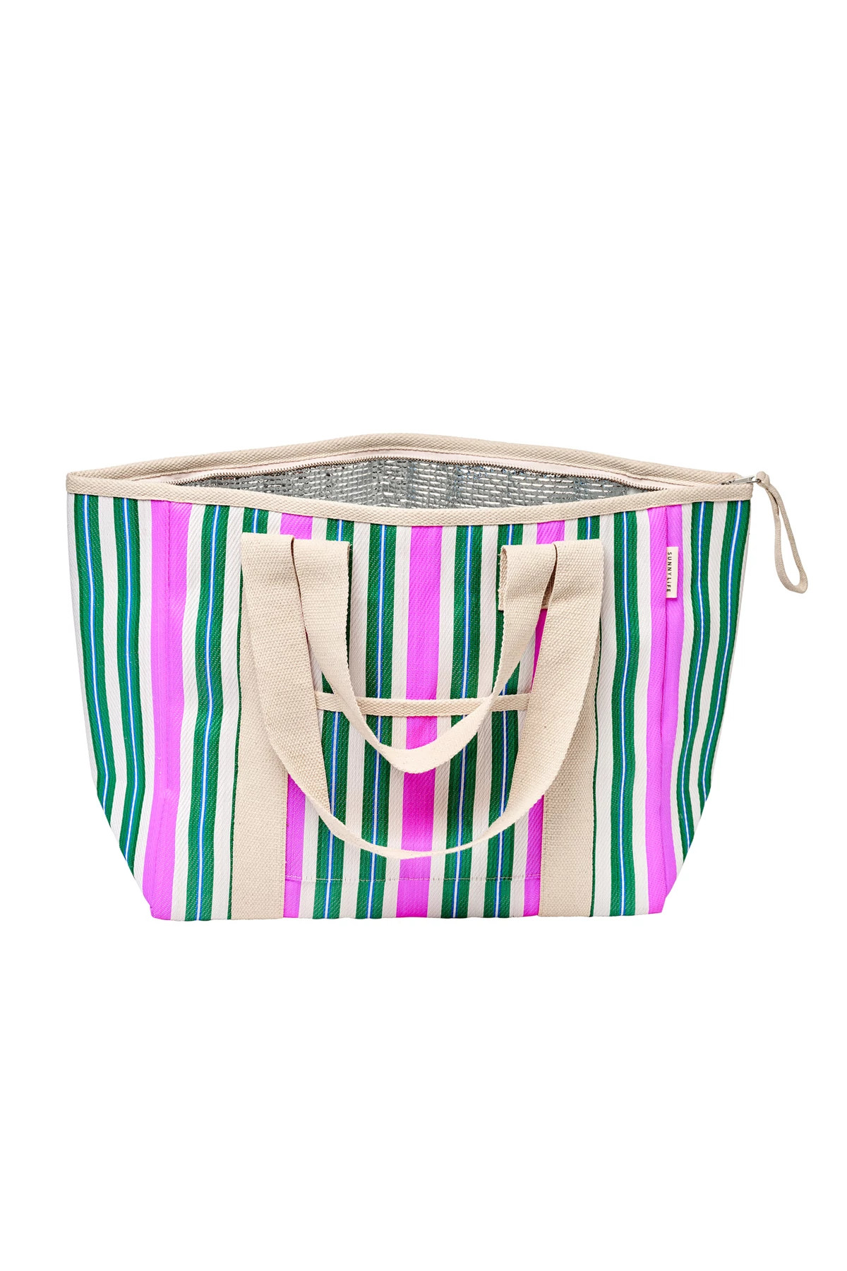 GREEN MULTI Recycled Nylon Stripe Cooler Tote Bag image number 2