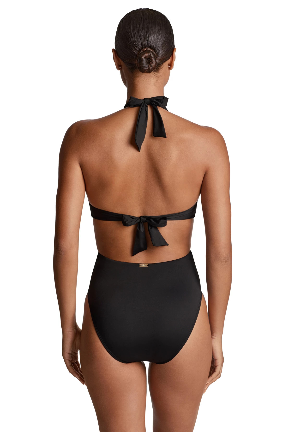 BLACK Cutout Halter One Piece Swimsuit image number 2