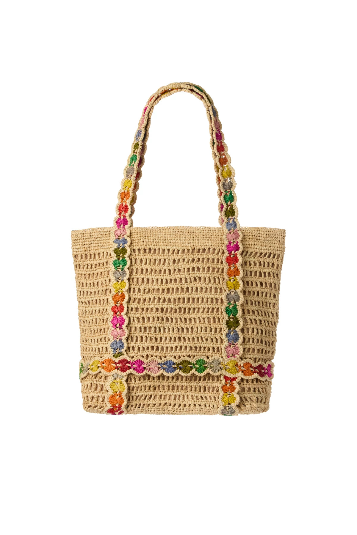 RAINBOW Indie Raffia Hat Carrier Tote Bag image number 1