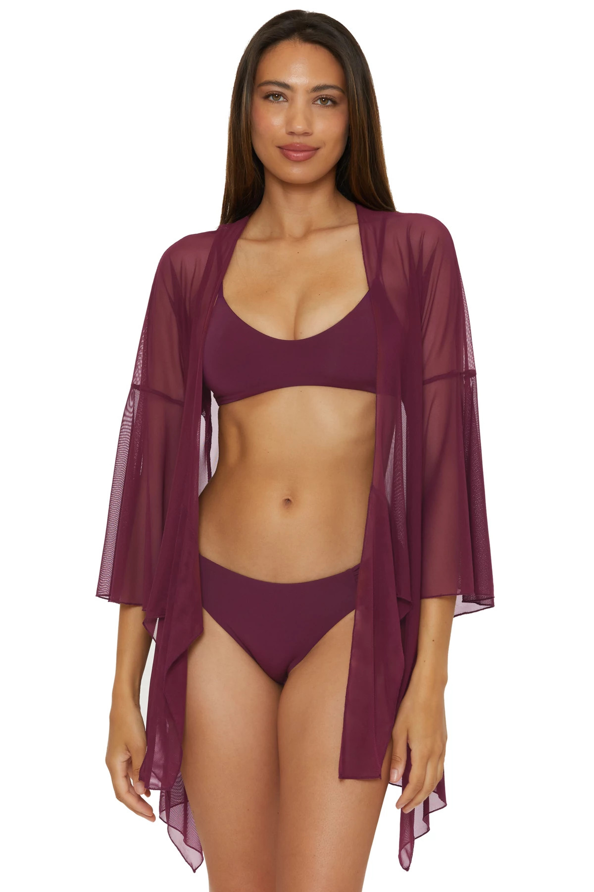 AUBERGINE Mesh Tie Front Kimono image number 2