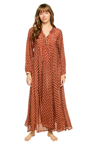POLKA DOT CAPPUCCINO Fiore Vintage Flowers Maxi Dress