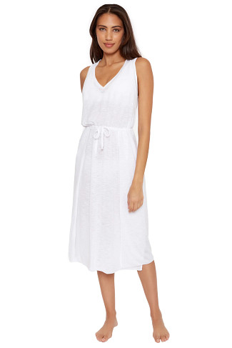 WHITE Front Wrap Midi Dress
