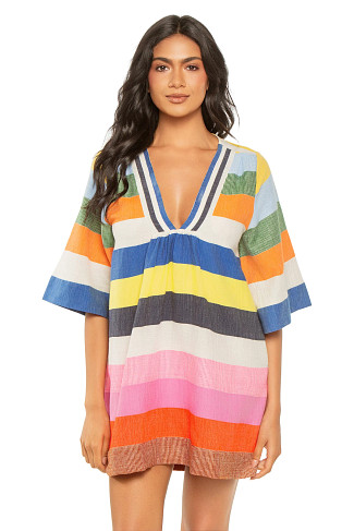 PARITI FIESTA Belkis Stripe Plunge Mini Caftan