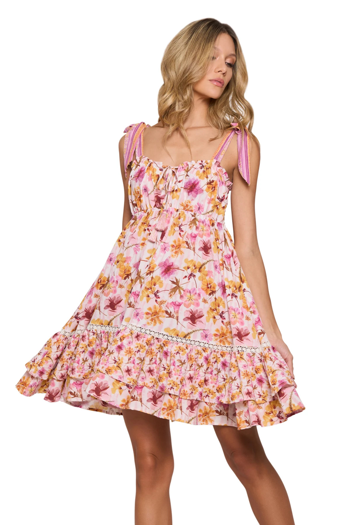 ORCHID SMOKE Floral Ruffle Mini Dress image number 1