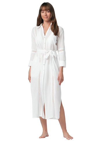 WHITE Eyelet Trim Long Cover Shirt Dress