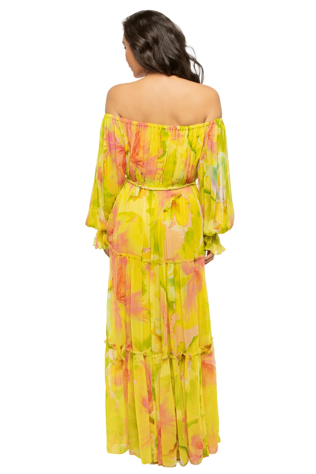 YELLOW FLORAL Off The Shoulder Maxi Dress image number 2