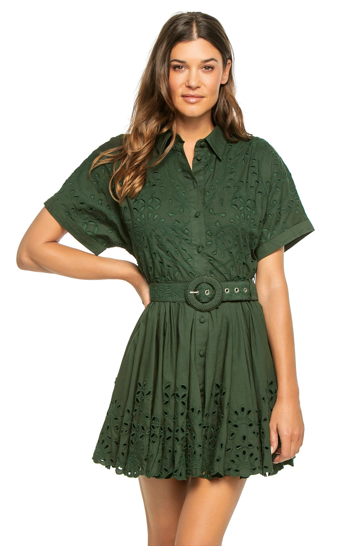 GREEN Collared Mini Dress image number 1