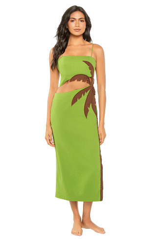 GREEN Palm Tree Cut-Out Midi Dress