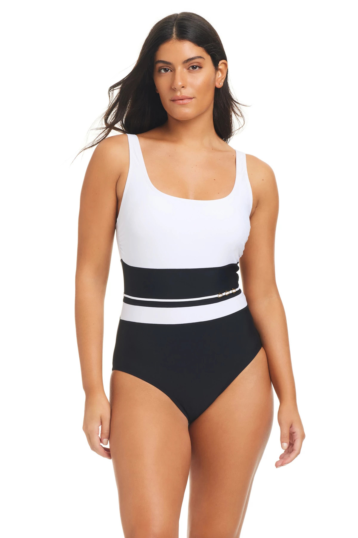 BLACK/WHITE Colorblock One Piece Swimsuit image number 1