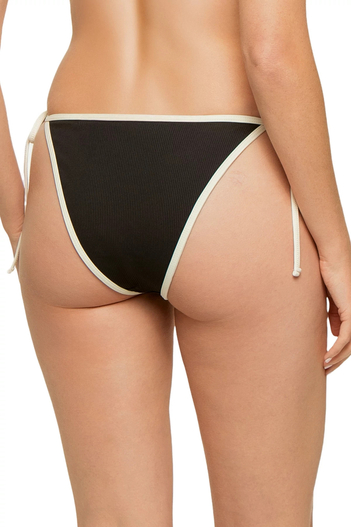 BLACK/CREAM Barbados Tie Side Brazilian Bikini Bottom image number 2