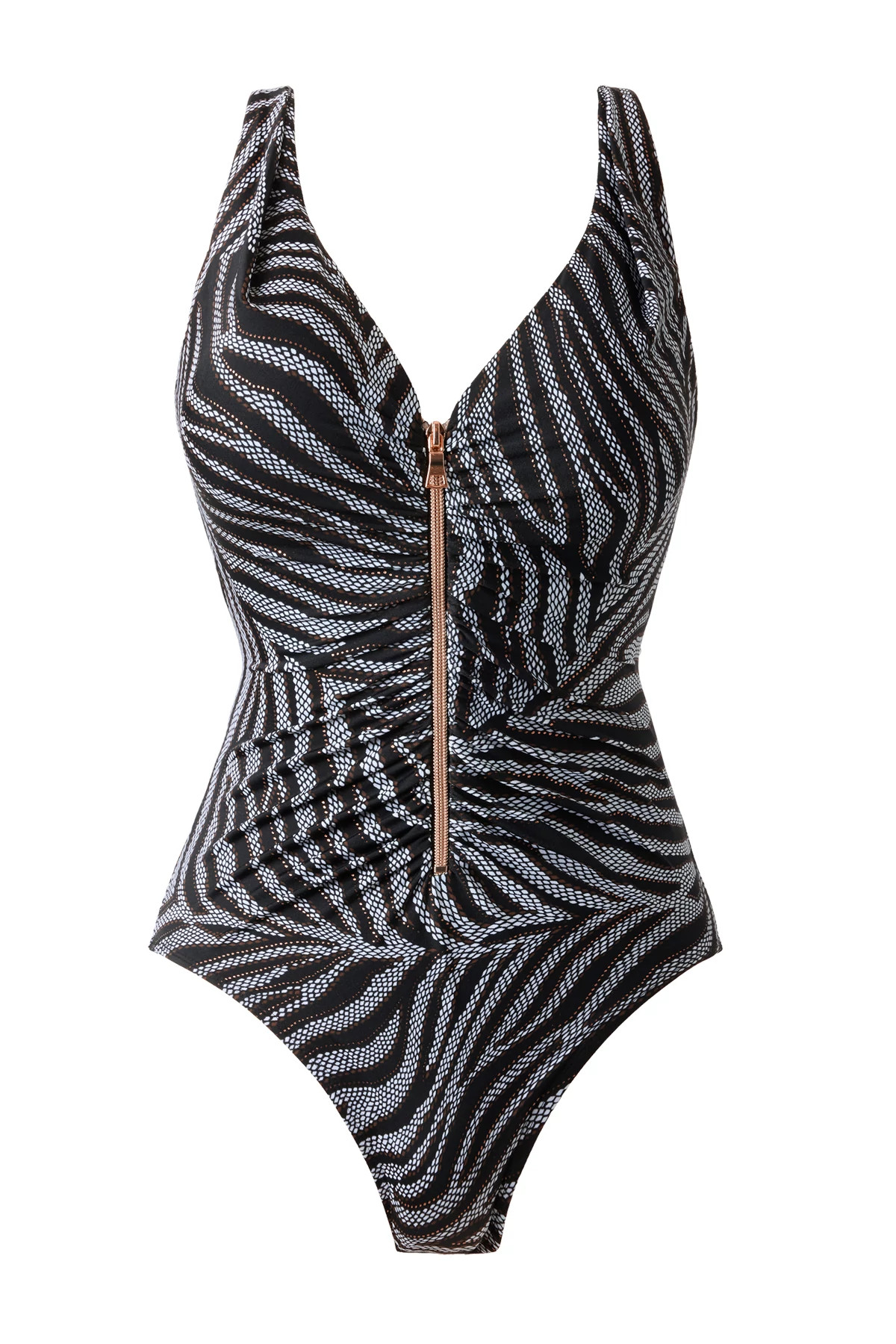 BLACK/WHITE Zipt One Piece Swimsuit image number 3