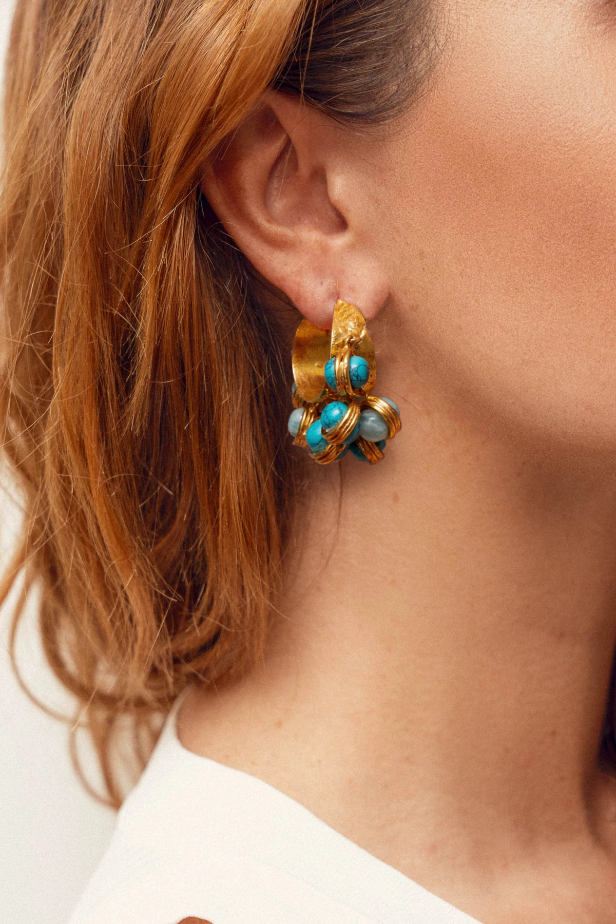 TURQUOISE/LARIMAR D'oreille Mini Hoop Earrings image number 3