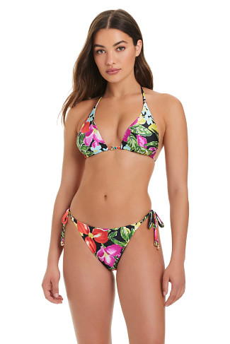 BLACK MULTI Floral Sliding Triangle Bikini Top
