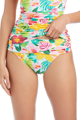 WHITE Love Blooms Banded Hipster Bikini Bottom