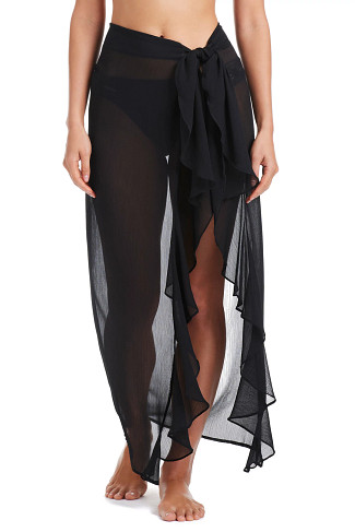 BLACK Chiffon Long Ruffle Pareo