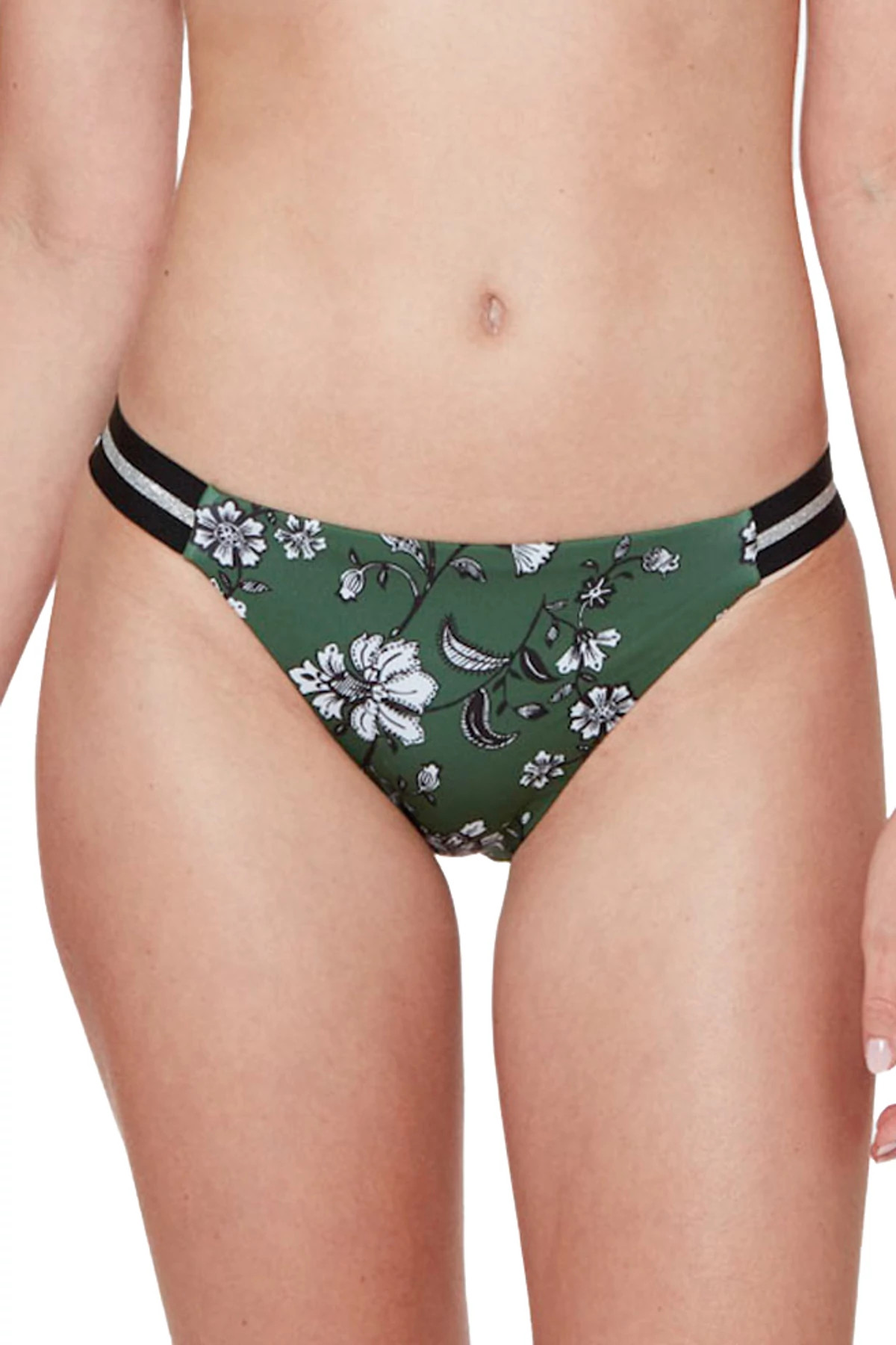 CACTUS GREEN Floral Tab Side Hipster Bikini Bottom image number 1