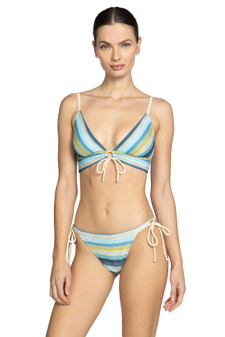 BLUE/HONEYDEW Lyra Striped Over The Shoulder Bikini Top