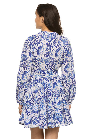 NAVY/WHITE Blue China Long Sleeve Mini Dress