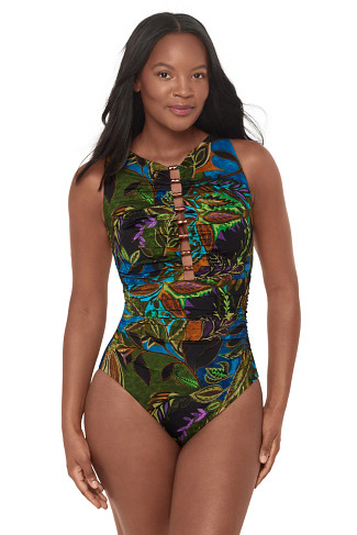 BLUE/MULTI Swizzle High Neck One Piece Swimsuit
