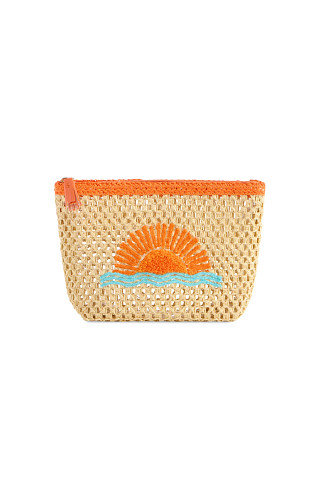 NATURAL Sunrise Open Weave Straw Zip Pouch