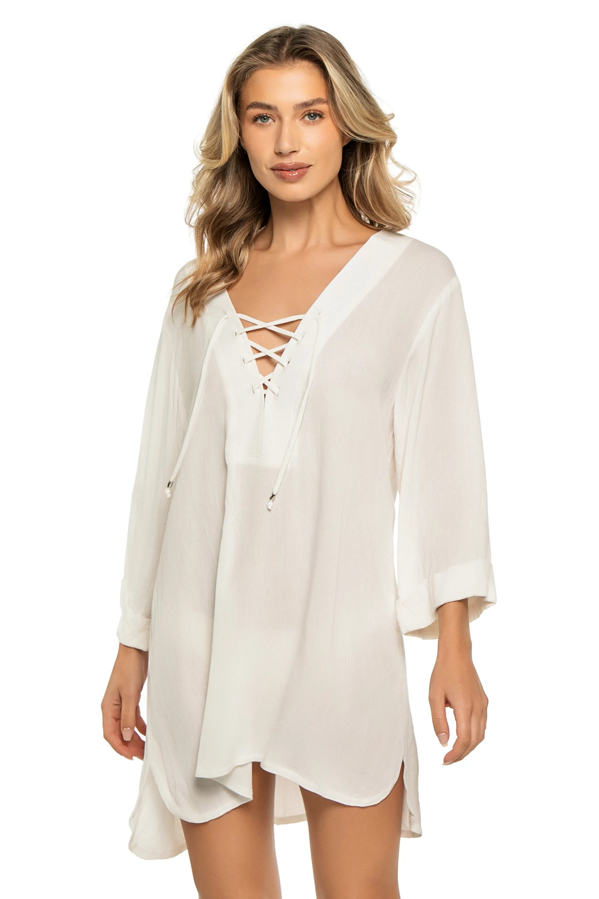 WHITE Hacienda Lace-Up Tunic image number 1
