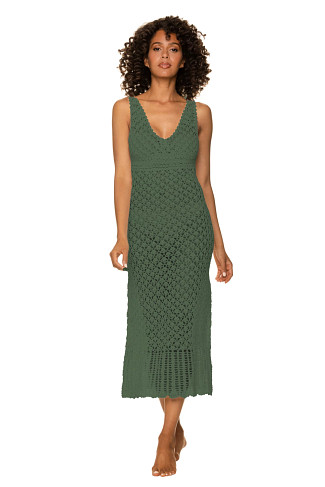 FATIGUE GREEN Claudia Crochet Midi Dress