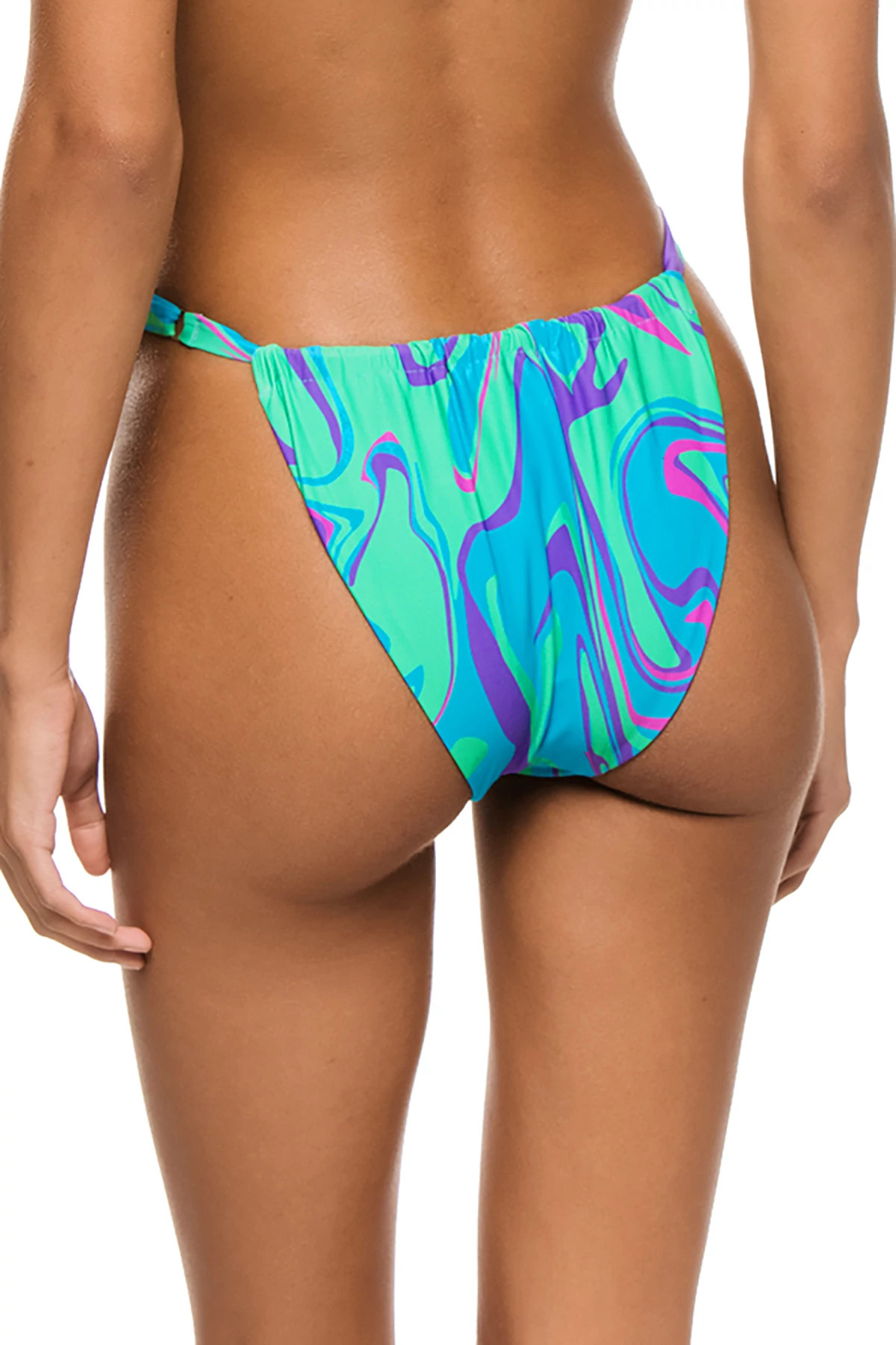 OCEAN BLUE Ruched Tab Side Brazilian Bikini Bottom image number 2