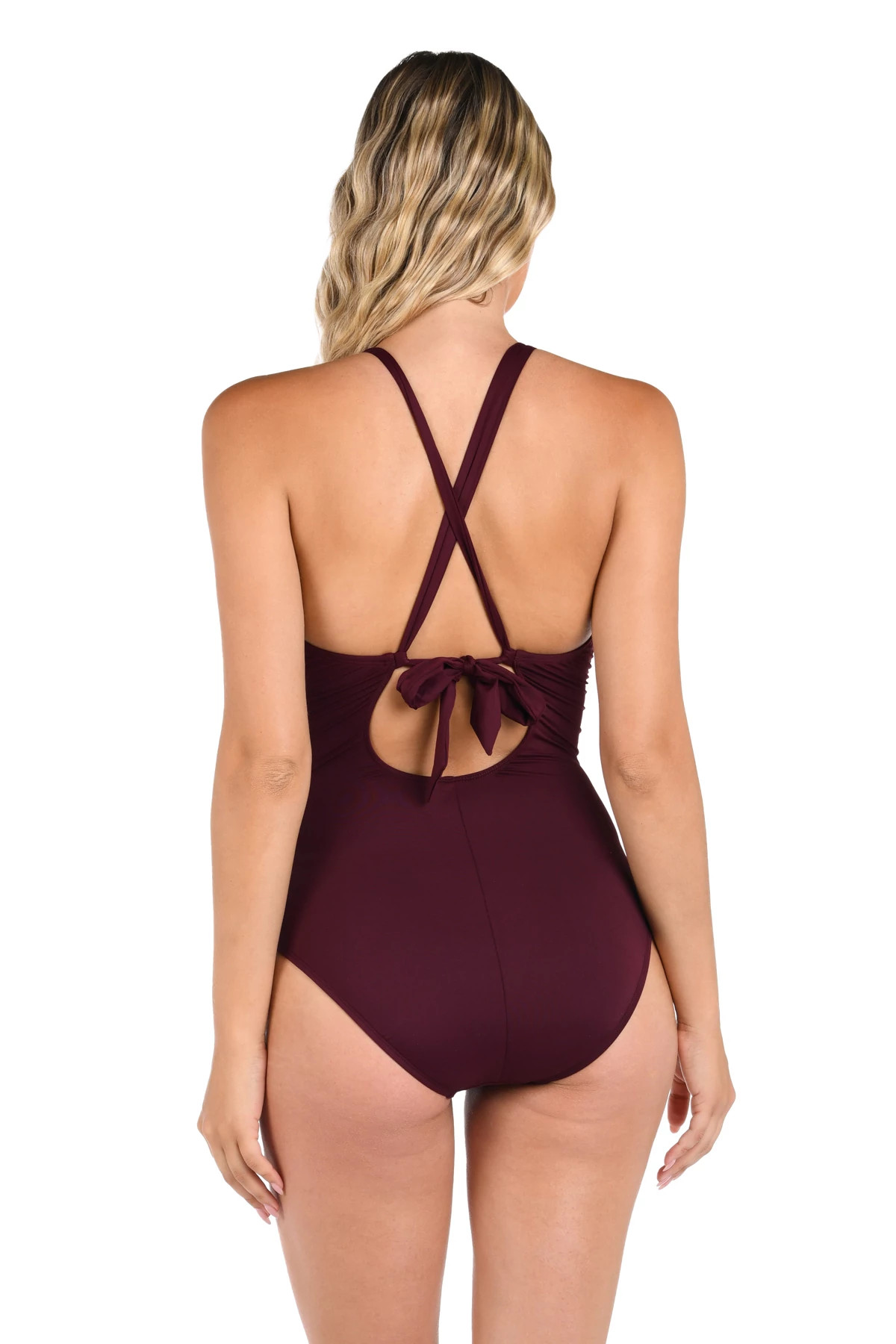 DARK CHERRY Keyhole High Neck One Piece Swimsuit image number 2