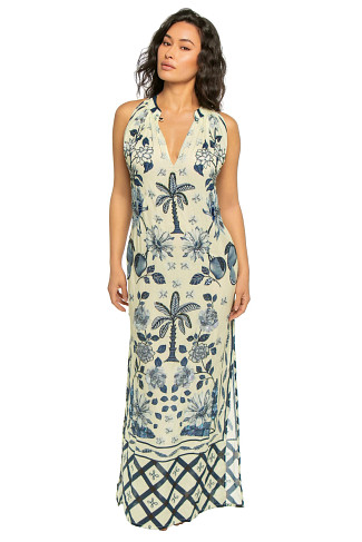 IVORY/NAVY MULTI MOTIF MONO PANEL Hand Beaded Sundowner Maxi Dress