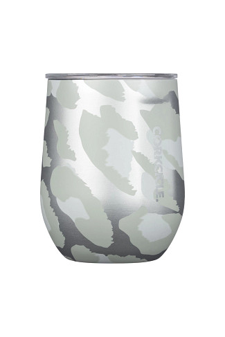 SILVER Snow Leopard 12oz Stemless Cup