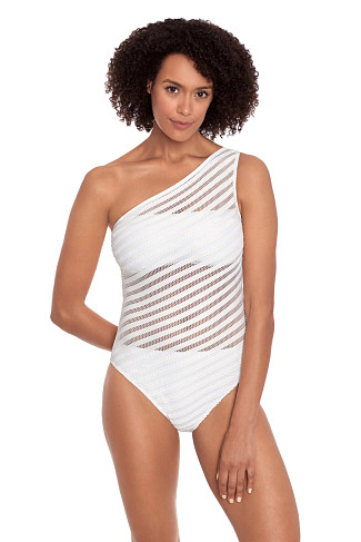 WHITE Mesh Asymmetrical One Piece Swimsuit