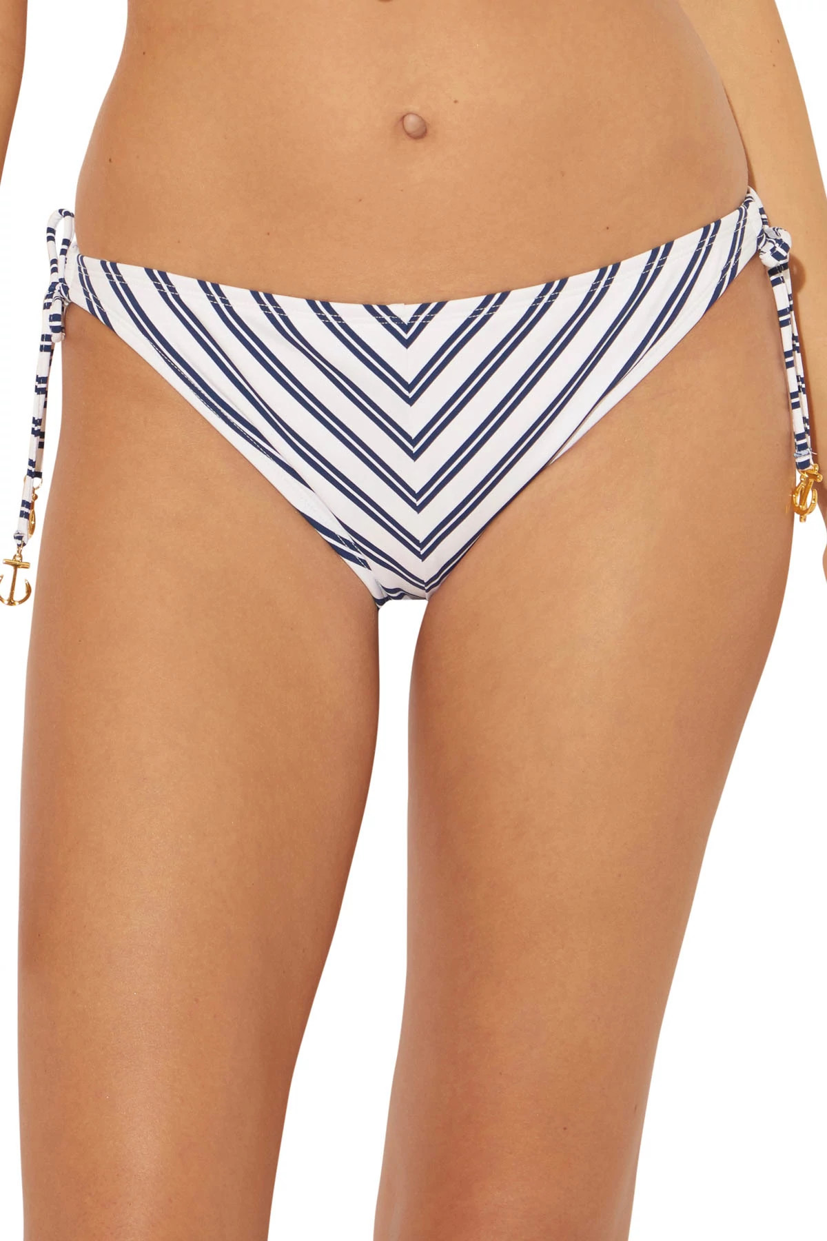 WHITE/NAVY Striped Tie Side Hipster Bikini Bottom image number 1