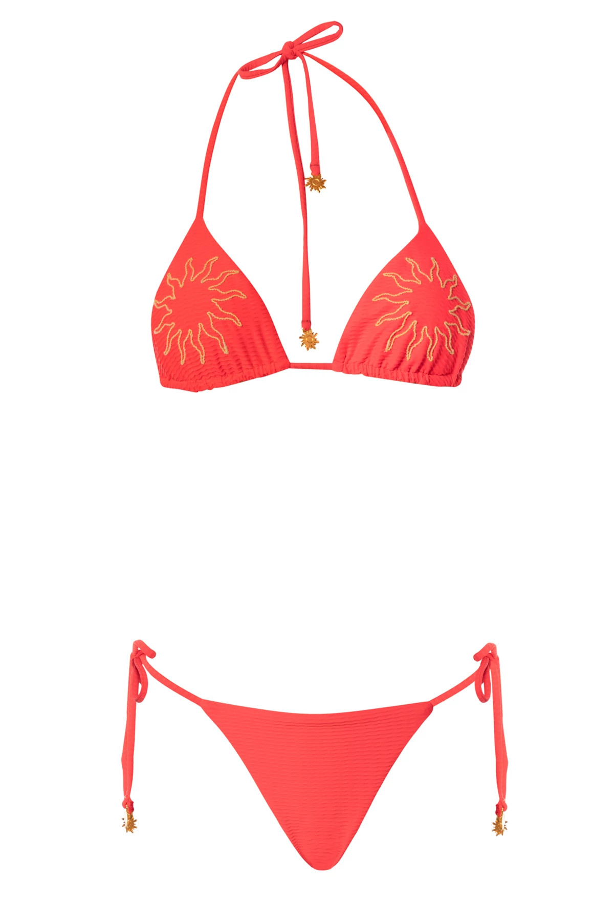 BRIGHT RED Embroidered Sun Reversible Bikini Top image number 4