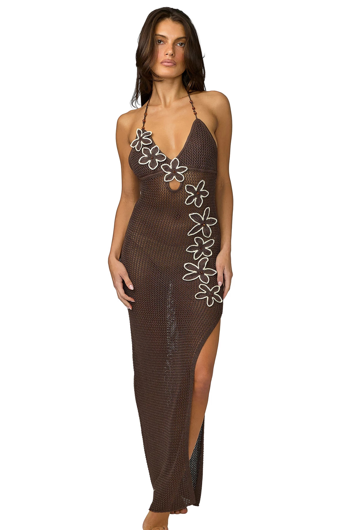 BROWN Chelsea Crochet Plunge Maxi Dress image number 1