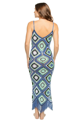 BLUE MULTI Diamond Crochet Midi Dress