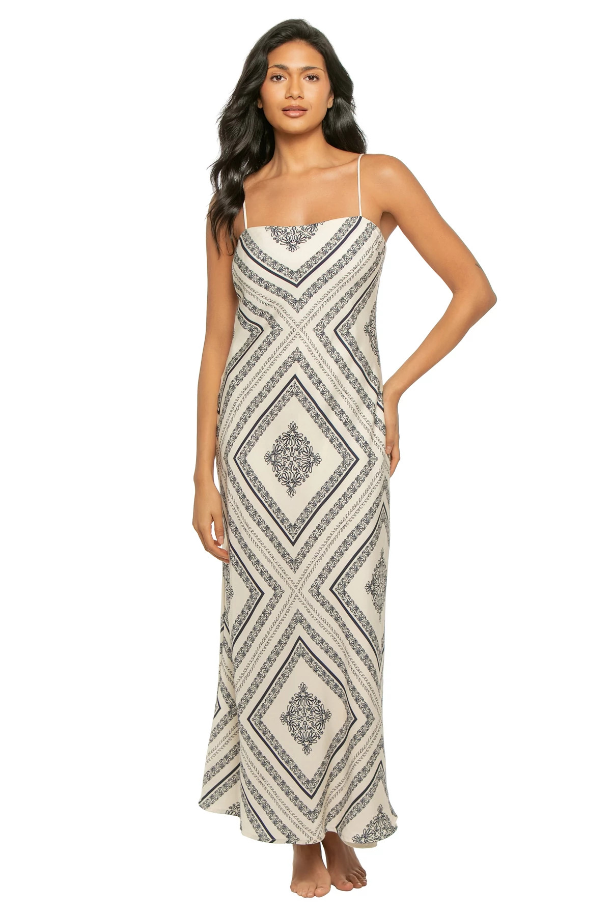 CREAM BASE NAVY Serafina Print Square Neck Slip Maxi image number 1