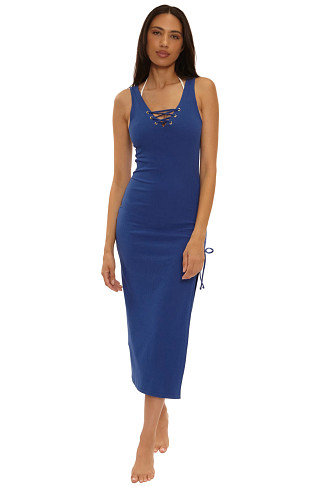 NAVY Yacht Club Ribbed Lace-Up Midi Dress
