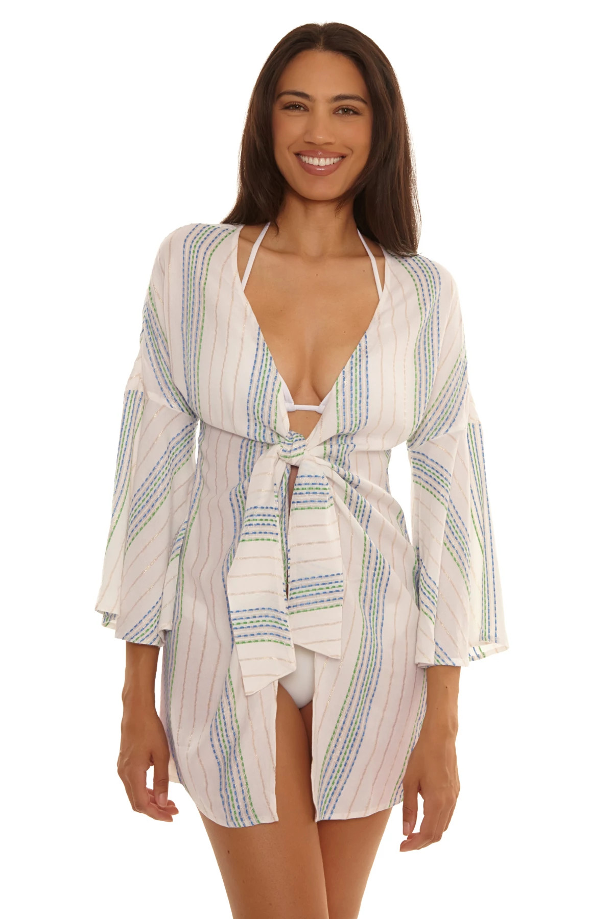 SKY BLUE/WHITE Tie Front Kimono image number 1