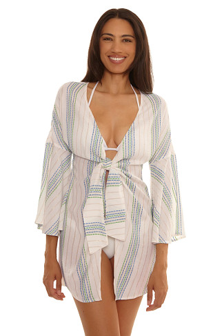 SKY BLUE/WHITE Tie Front Kimono