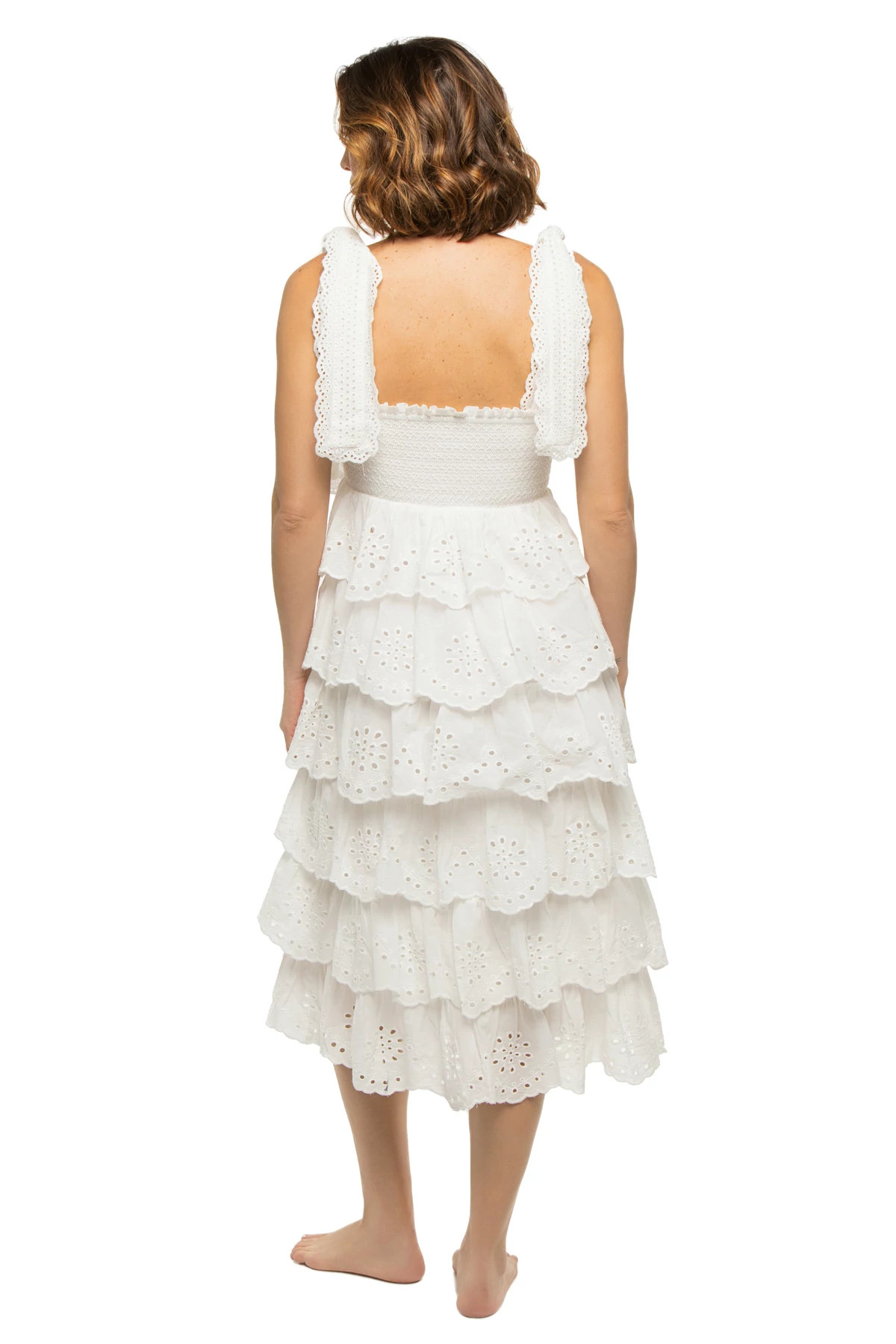 OFF WHITE Embroidered Ruffle Midi Dress image number 2