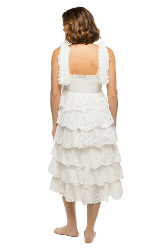 OFF WHITE Embroidered Ruffle Midi Dress