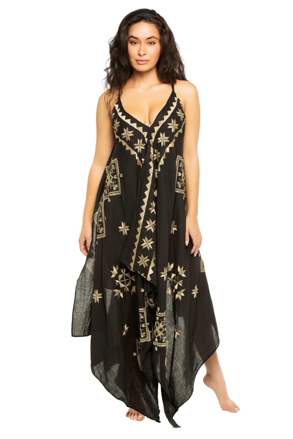 BLACK GOLD Embroidered Metallic Maxi Dress image number 1