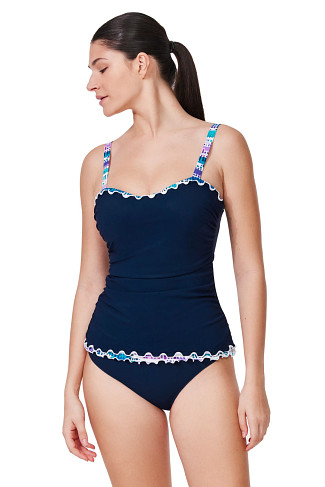 NAVY Ruffle Trim Tankini Top (D Cup)
