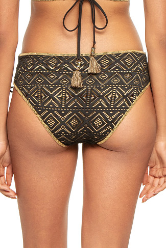 BLACK/TAN Crochet Lace-Up Tie Side Bikini Bottom