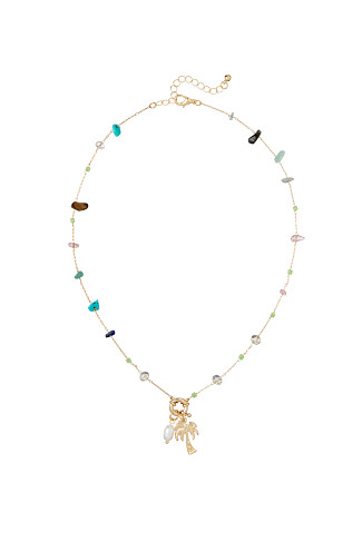 GOLD Palm Tree Charm Pearl Necklace