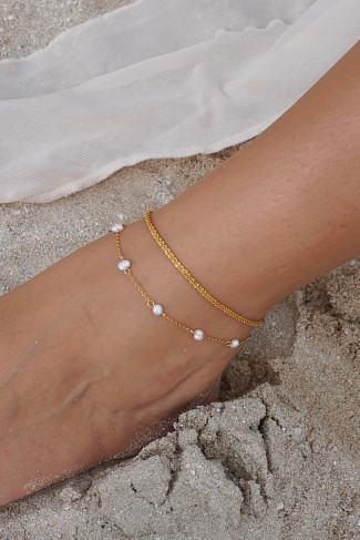 GOLD Rosette Pearl Chain Anklet