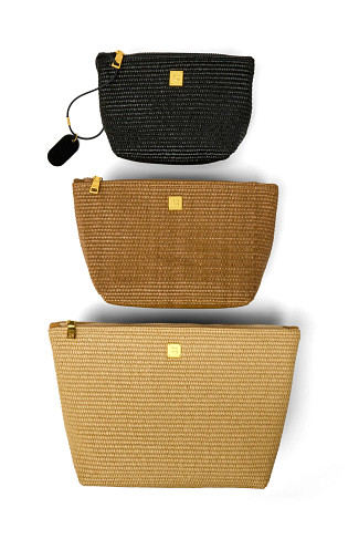 DUNE RAFFIA,DARK DUNE & BLACK RAFFIA Travel Trio Raffia Pouch Set